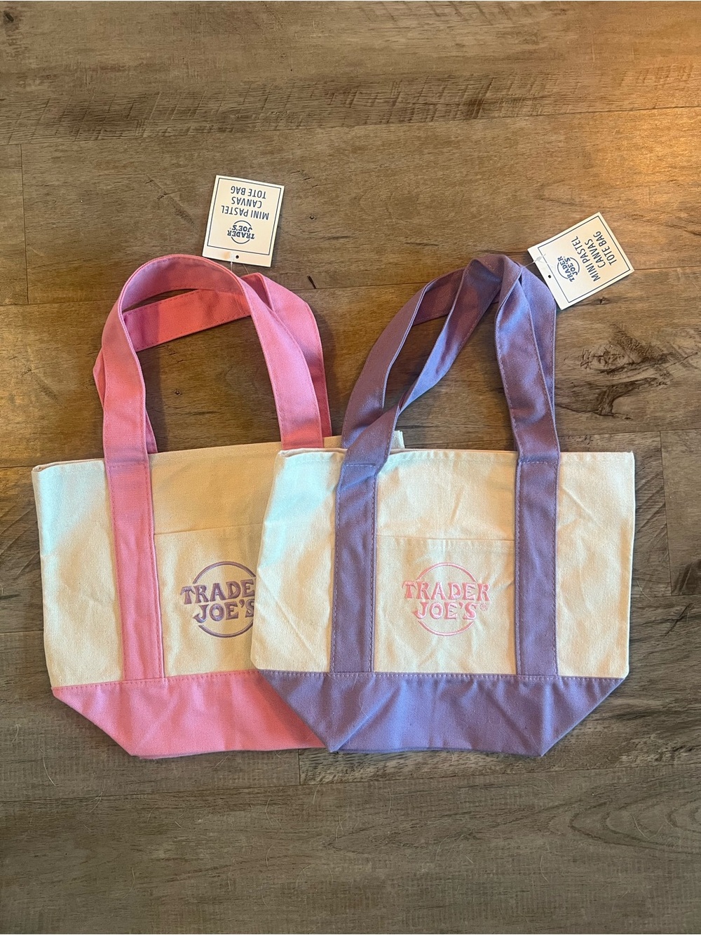 Trader Joe’s Mini Canvas Tote Bag Pink and Purple NWT Small